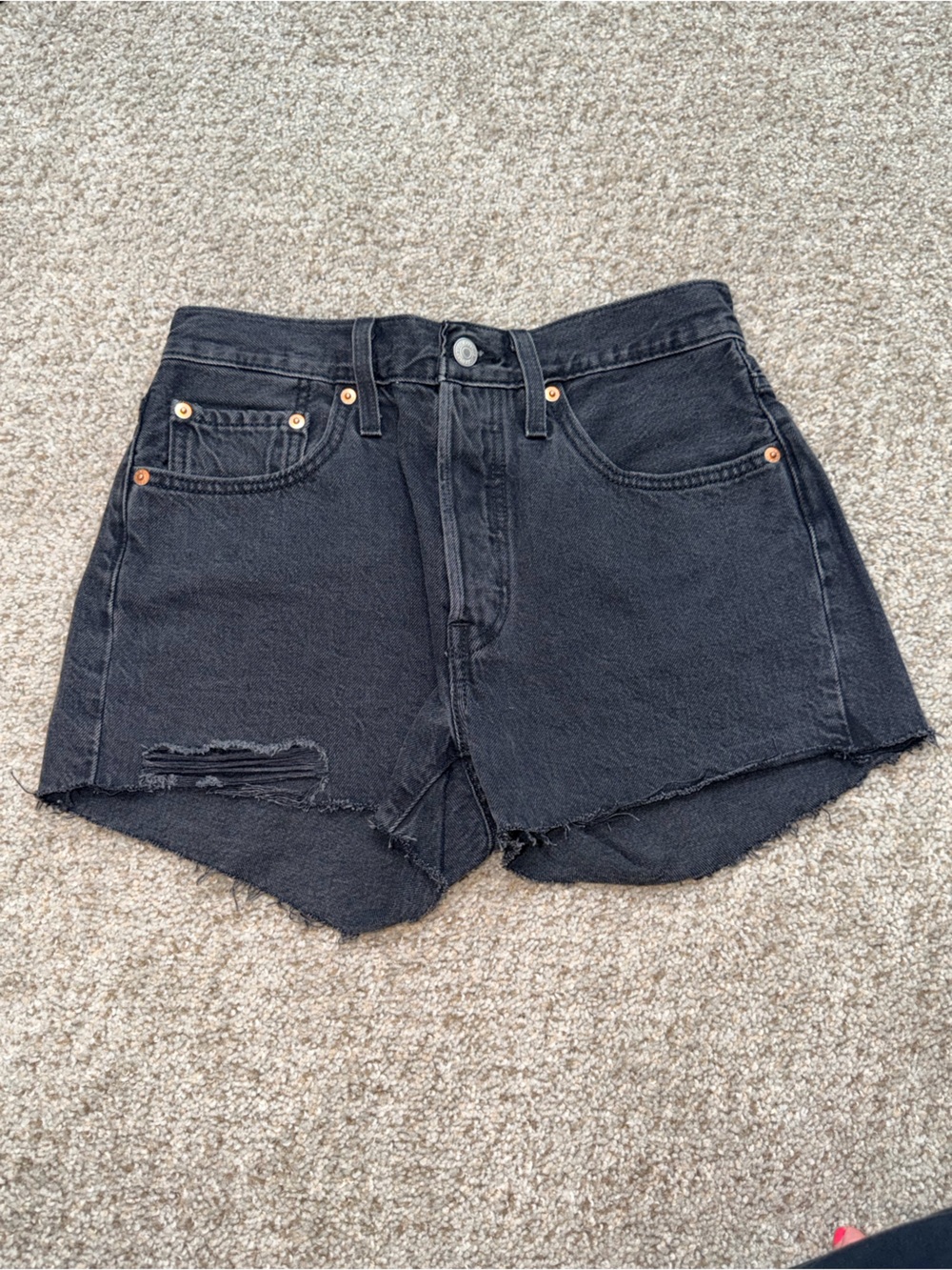 Levi’s 501 Original High Rise Distressed Denim Cut Off Shorts Lunar Black